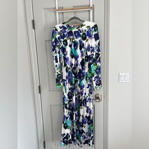 Floral Long Sleeve Dress - Blue, Green, Purple